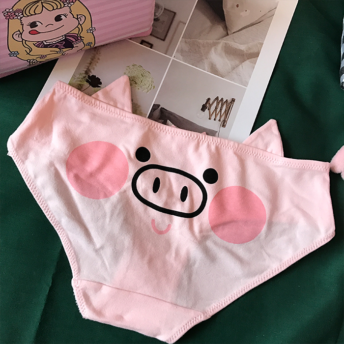 Cô gái màu hồng trái tim phim hoạt hình lợn tam giác dễ thương mềm dễ thương sinh viên anime đầu lợn tai bông tai quần lót bé trai