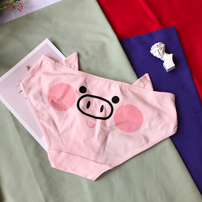 Cô gái màu hồng trái tim phim hoạt hình lợn tam giác dễ thương mềm dễ thương sinh viên anime đầu lợn tai bông tai quần lót bé trai