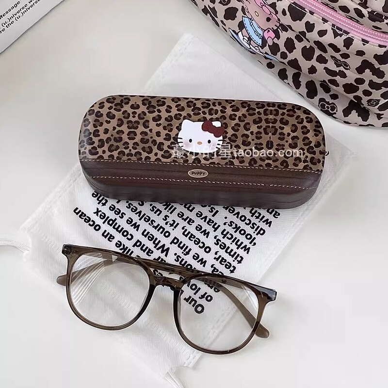 Coffee-Colored Leopard Print Kitty Glasses Case Portable Anti-Pressure Sunglasses Case Student Cartoon Myopia Glasses Storage Box