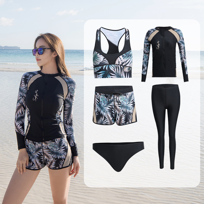 Vintage national style conservative full body long sleeve long leg pants five-piece set Thai seaside sunscreen female wetsuit swimsuit