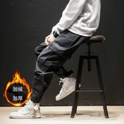 Winter ins super fire overalls nam cộng với nhung dày phiên bản Hàn Quốc của xu hướng quần lửng ống rộng Yu Wenle chín điểm quần