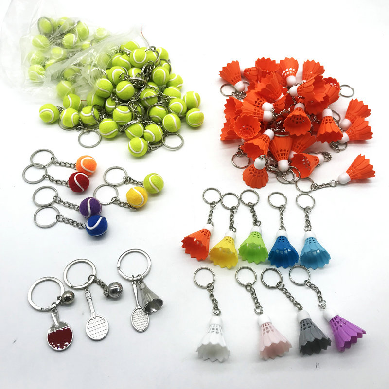 Creative keychain tennis racket craft souvenir small pendant backpack metal keychain any three