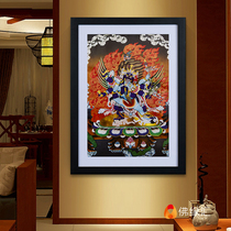 Puba King Kong Buddha statue hanging painting Tibetan gold-plated thangka mural living room porch solid wood frame photo frame decorative painting