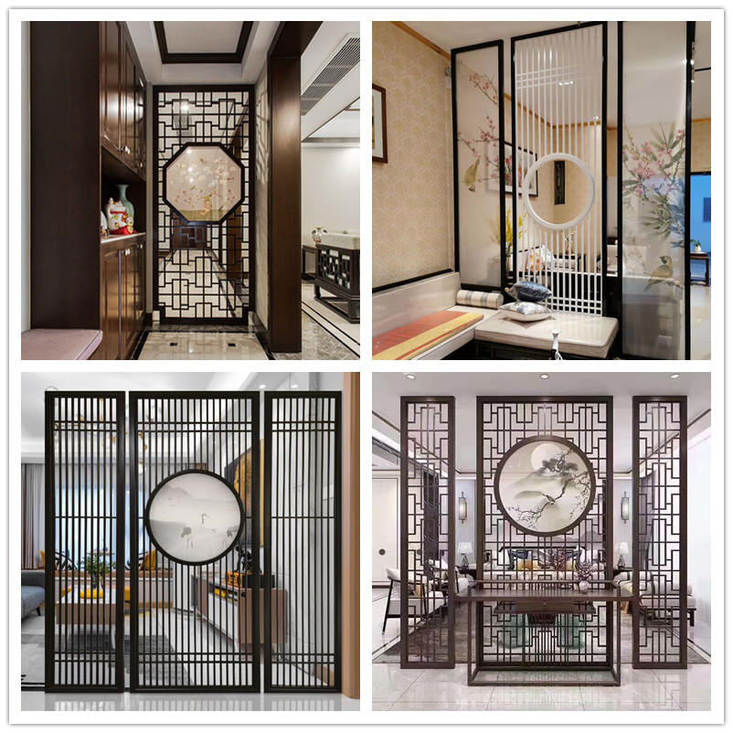 New Chinese-style yarn painting cut-out partition MDF fence lattice screen simple carved board semi-transparent entrance decoration