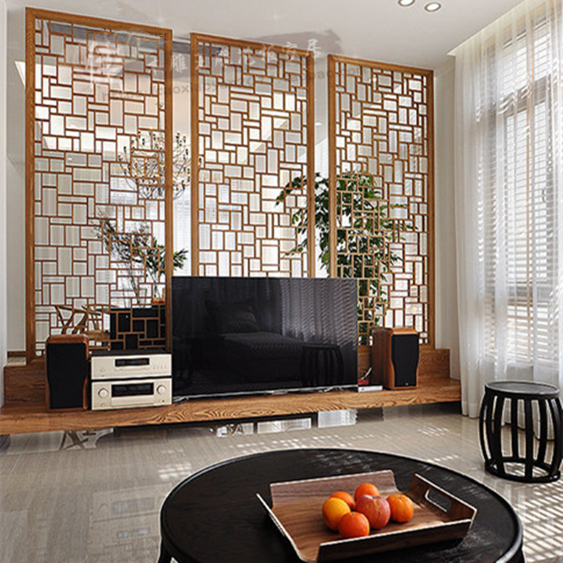 New Chinese modern hollowed-out partition wall carved plate density plate hollowed-out flower lattice flower plate Xuanguan partition screen