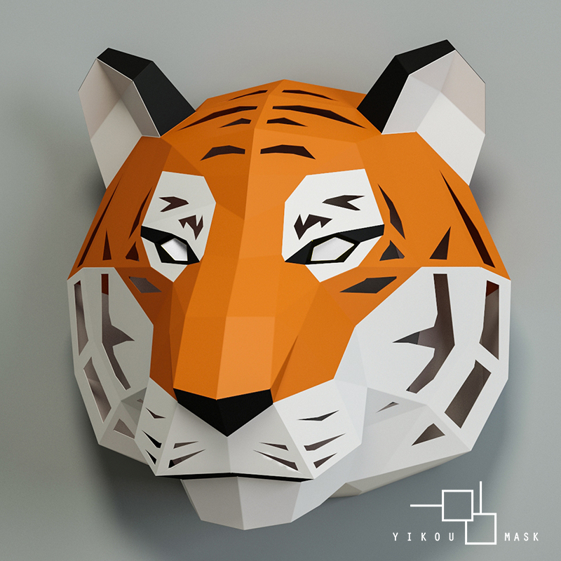 Old Tiger Head Wall Accessories Home Living Room Bar Nordic Ins Creative Solid Animals Wall-mounted Home Paper Art Cartoon-Taobao