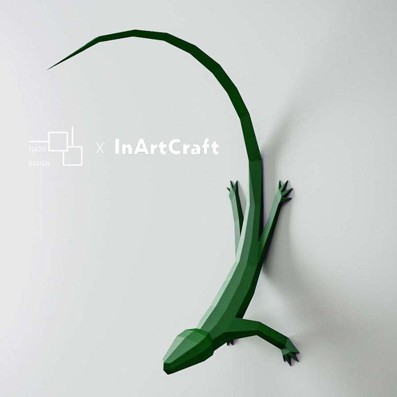 Lizard reptile geometric solid wall decoration wall-mounted pendulum paper art hand for DIY materials Animals Home Design-Taobao