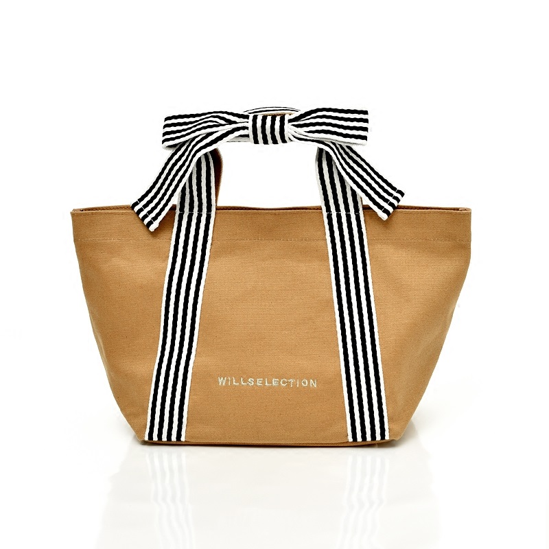 Petit Trouver striped bow handle canvas bag canvas bag versatile can not be one shoulder