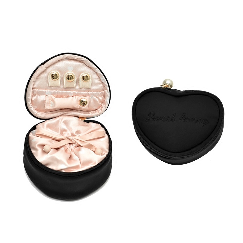 Ice cream heart travel portable jewelry box jewelry bag pearl pull English letter embroidery small storage bag