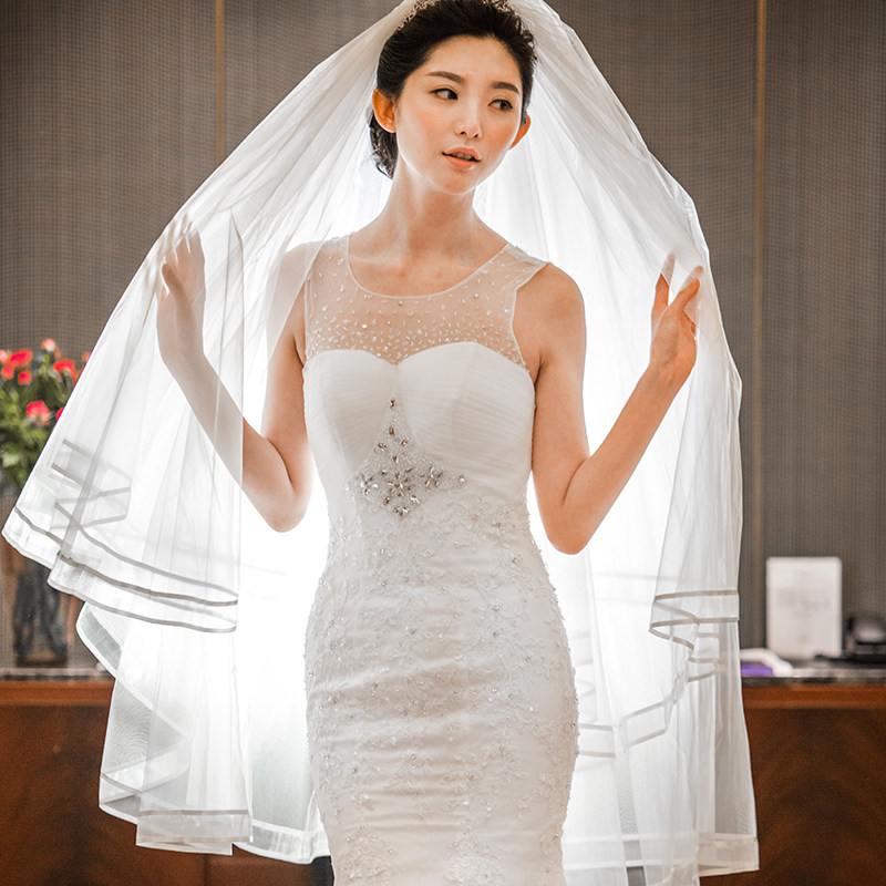 Bridal Head Yarn 2020 New 3 m Han Style Minimalist Bilayer Fluffy Satin Wedding wedding dress Wedding Dress Accessories Photo