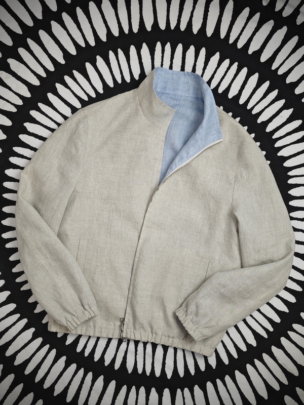 Irish Luxury Linen Bomber Double-Sided Linen Bomber Jacket Double-Sided Bomber Original Color + Blue