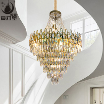  Light luxury crystal chandelier Luxury staircase long chandelier Modern minimalist Hotel engineering restaurant Villa duplex building headlight