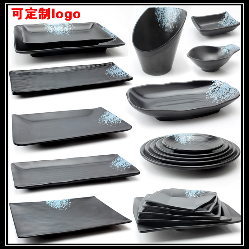 Melamine Cutlery Black Barbecue Fire Pot Shop Plate plate Commercial creativity Fall Taste Dish snack Rectangular Pan Imitation Porcelain