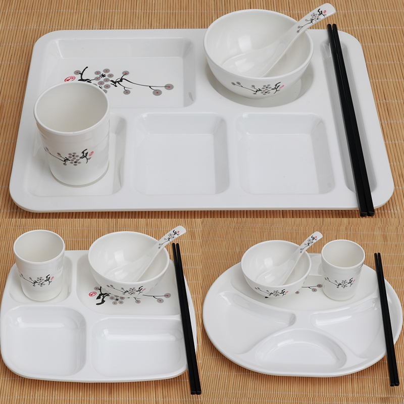 Melamine imitation porcelain multi-grid meal plate six-grid school fast food plate rectangular plastic tableware restaurant canteen plate set