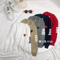 Spring and autumn Caring for children Knitted Foreign Gas Mother-son Womens Cardiovert Red Sweater Red Sweater Jacket Boy Bottling