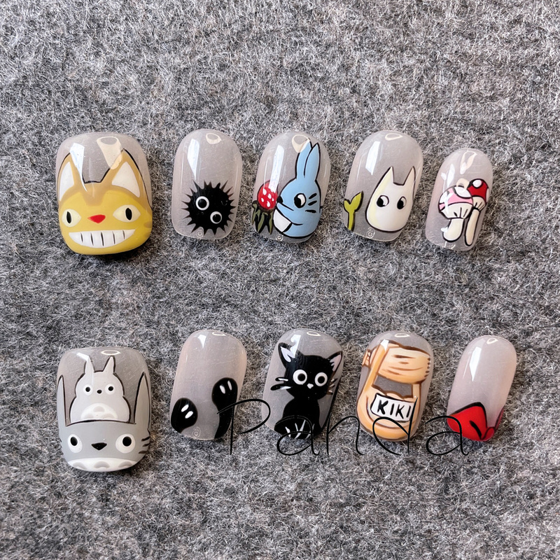 Hand-Painted Short Nude Witch Totoro Black Cat New Cartoon Hand-Painted Animation Wearable Nail Art