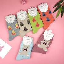 (6 Double Ex-gratia) Girl Socks Pure Cotton Autumn Winter Thickened Warm Wool Socks Midcylinder 100 Hitch Student Sports Socks