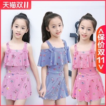 2020 new childrens swimsuit one-piece dress girl swimsuit flat corner cute princess swimsuit Conservative bikini