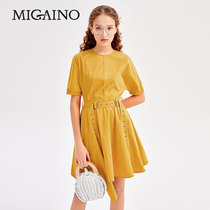 MJ24DA617 Manya slave style Balloon Flowers irregular mid-length belt with sleeves one-piece dress 2019 New summer