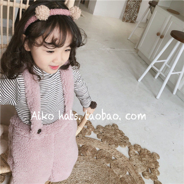 AI K O A C C A Korean version of the autumn and winter children's hair decoration lamb suede double ball Coloured hair hoop