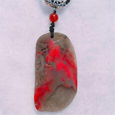 Ювелирный камень 天然老坑昌化鸡血石 冰种青白玉 博古纹龙凤呈祥挂件 送礼收藏