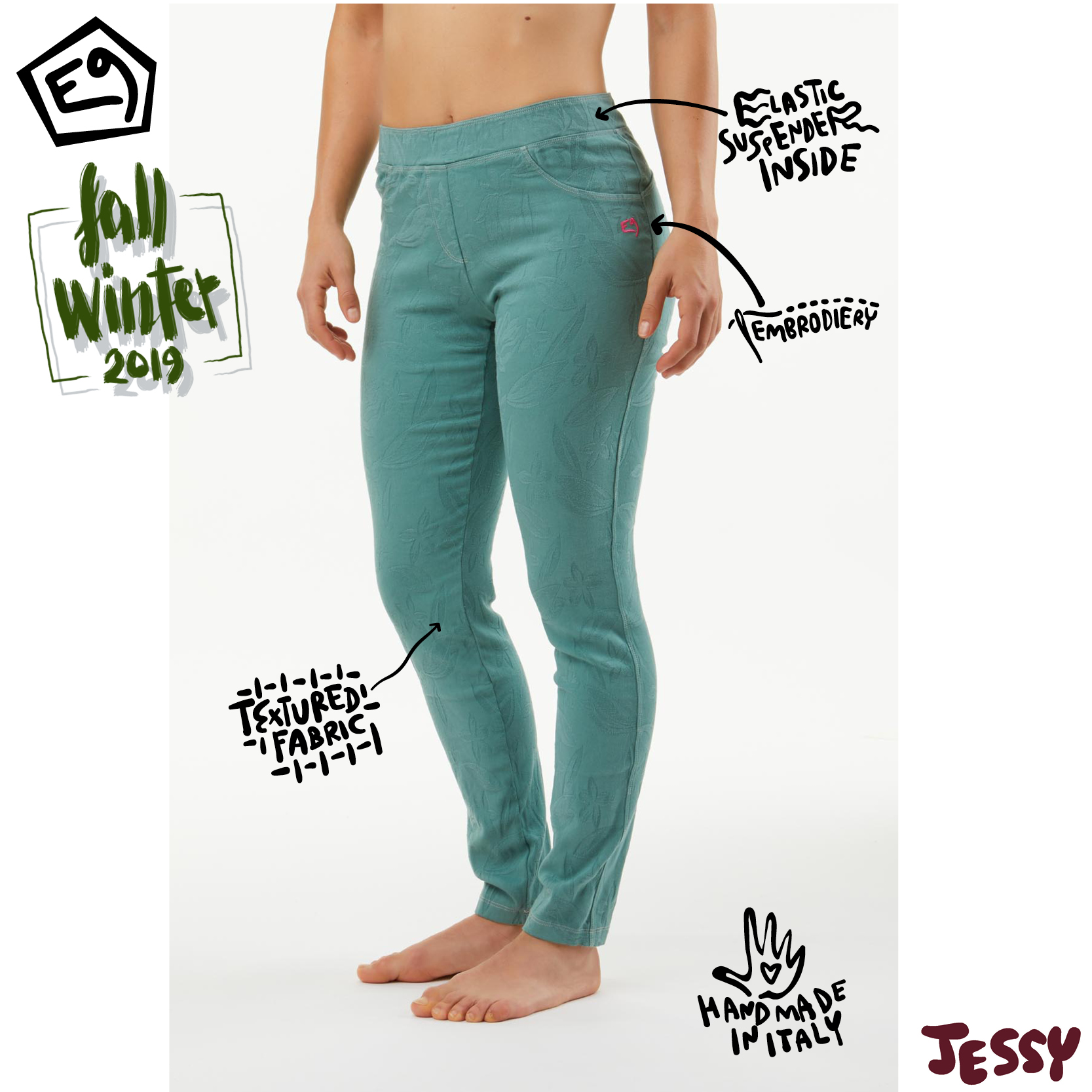 E9 climbing Jessy women's thick jacquard sports leggings warm wear-resistant stretch 2019 autumn and winter models