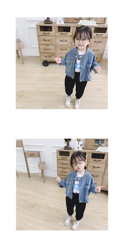 Mùa thu 2019 bé gái mới thoải mái đứng cổ áo cardigan áo khoác denim trẻ em áo khoác cá tính đại dương 1-3 tuổi 5 - Áo khoác