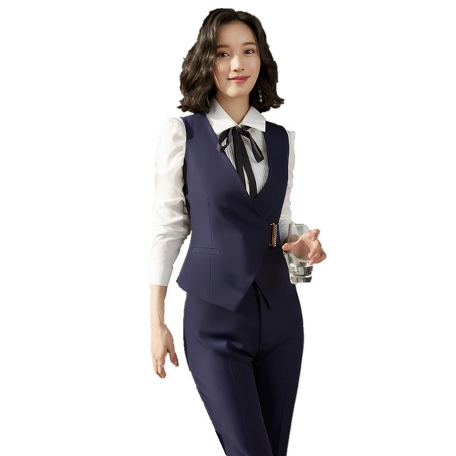 Vest Jacket Women's Business Wear Suit 4-piece Workwear Navy Blue Waist Vest Vest Beauty Jewelry Uniform