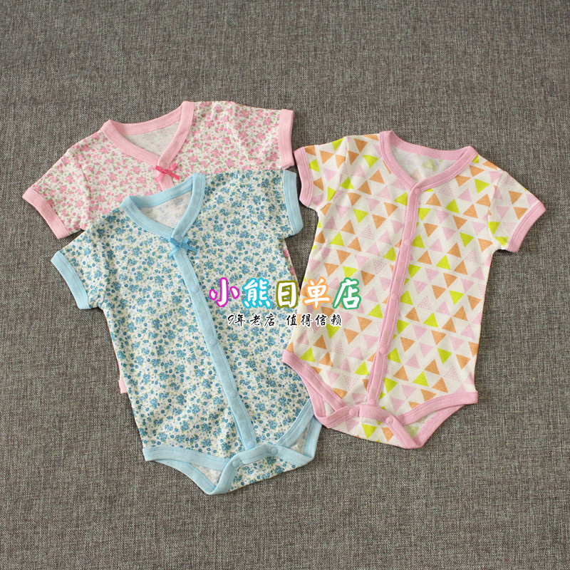 Japanese single summer style newborn bag fart clothing pure cotton short-sleeved thin section cotton baby front open romper children's clothing