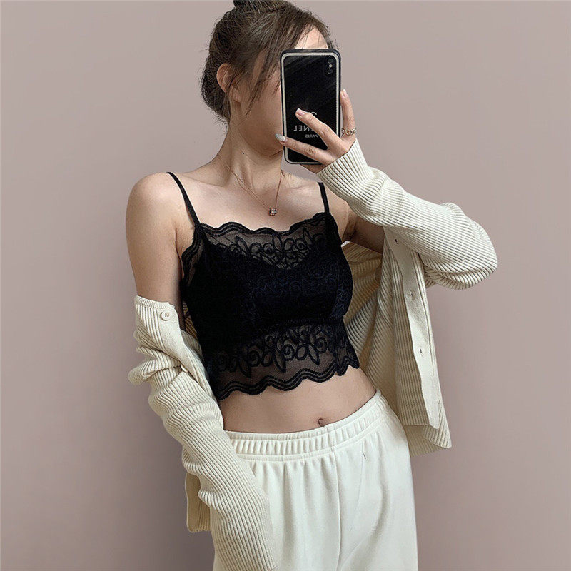 Sexy Lace Anti-Walking Light Beating Bottom Shoulder Strap Chest Cushion Wrap Chest short Pure Color Inner lap harness Breasted Bra Woman