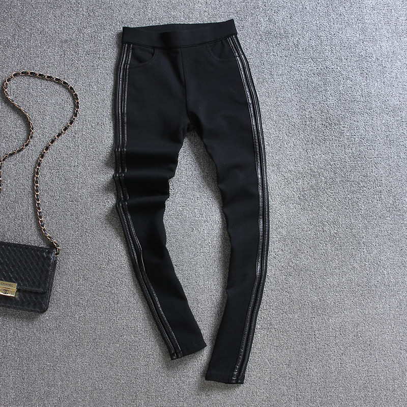 Europe station High waist and gush inner lap pants woman outside wearing smoke pipe pants Korean version parquet skin-tight pants winter light leg deity