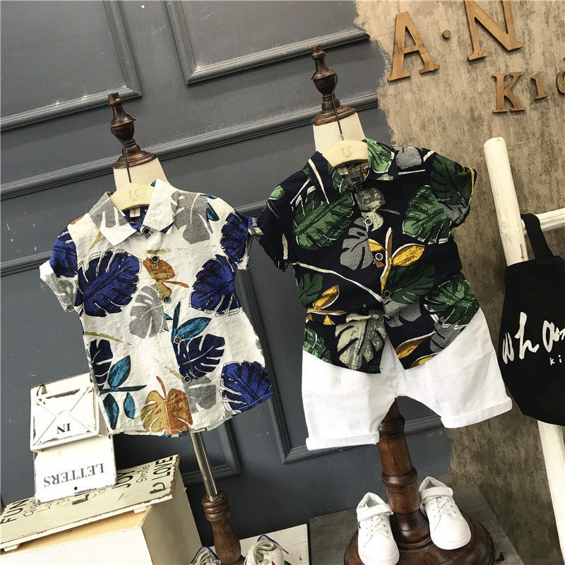 Children's clothing summer 1-3 years old 6 boys baby male treasure summer suit children's shirt children boy short sleeve flower shirt tide