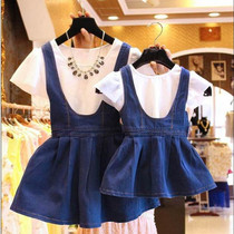 Female womens denim skirt suit baby sisters childrens girls summer dress baby skirt princess dress baby girl treasure