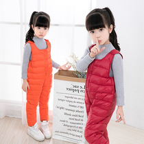Boys and girls down pants 2017 New wear strap baby pants down winter mens treasure female treasure jumpsuit