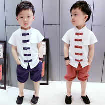Boy handsome tide dress childrens clothing cotton linen boy suit thin girl baby Tang suit summer male treasure female treasure Hanfu