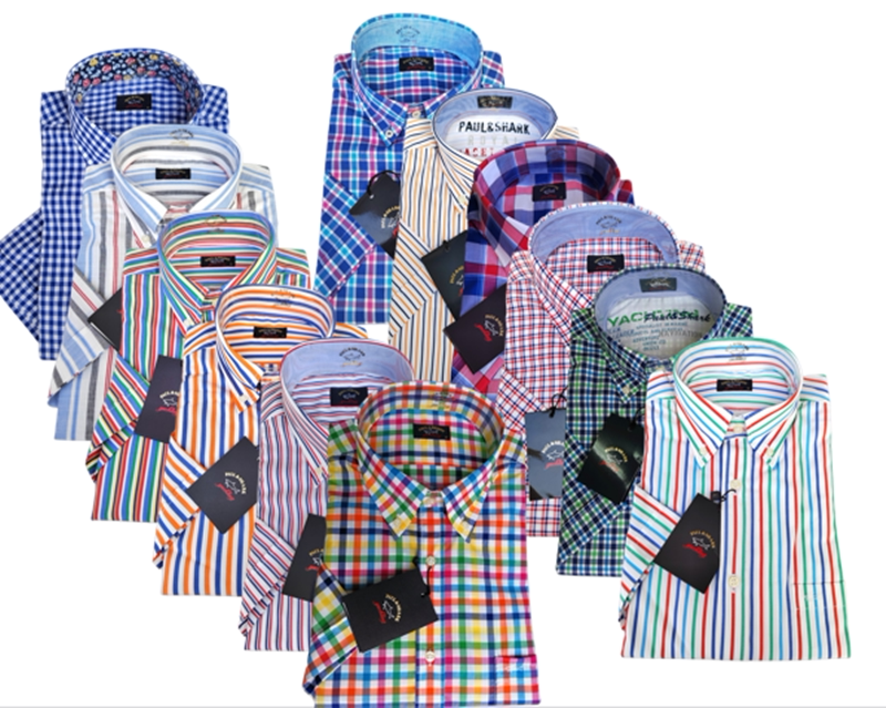 Size 38 Italian Paul Shark Shark Short-Sleeve Shirt for Men, All-Cotton, Summer Style, Formal, Loose Fit, Pointed Collar