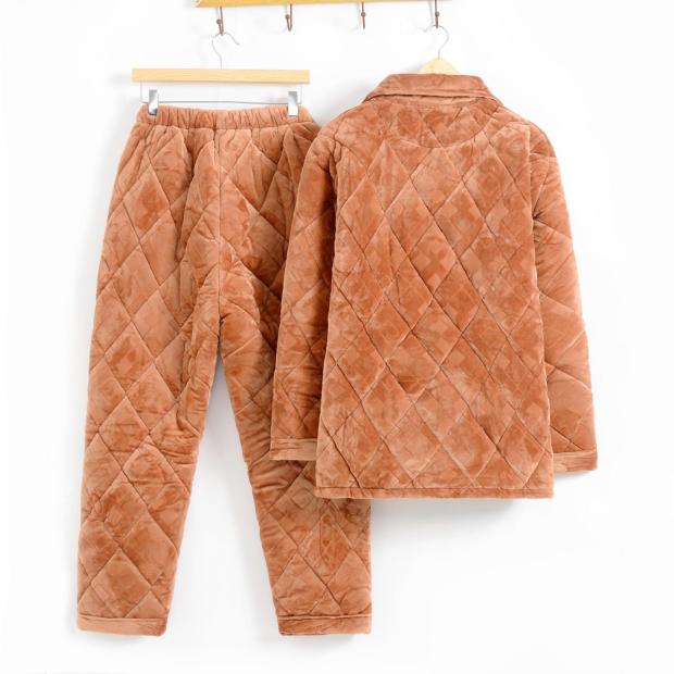 Mùa đông san hô nhung nhung đồ ngủ dày nam cộng với phân bón XL flannel nhà dịch vụ bông áo khoác phù hợp với áo khoác bộ mặc nhà thu đông cho nam