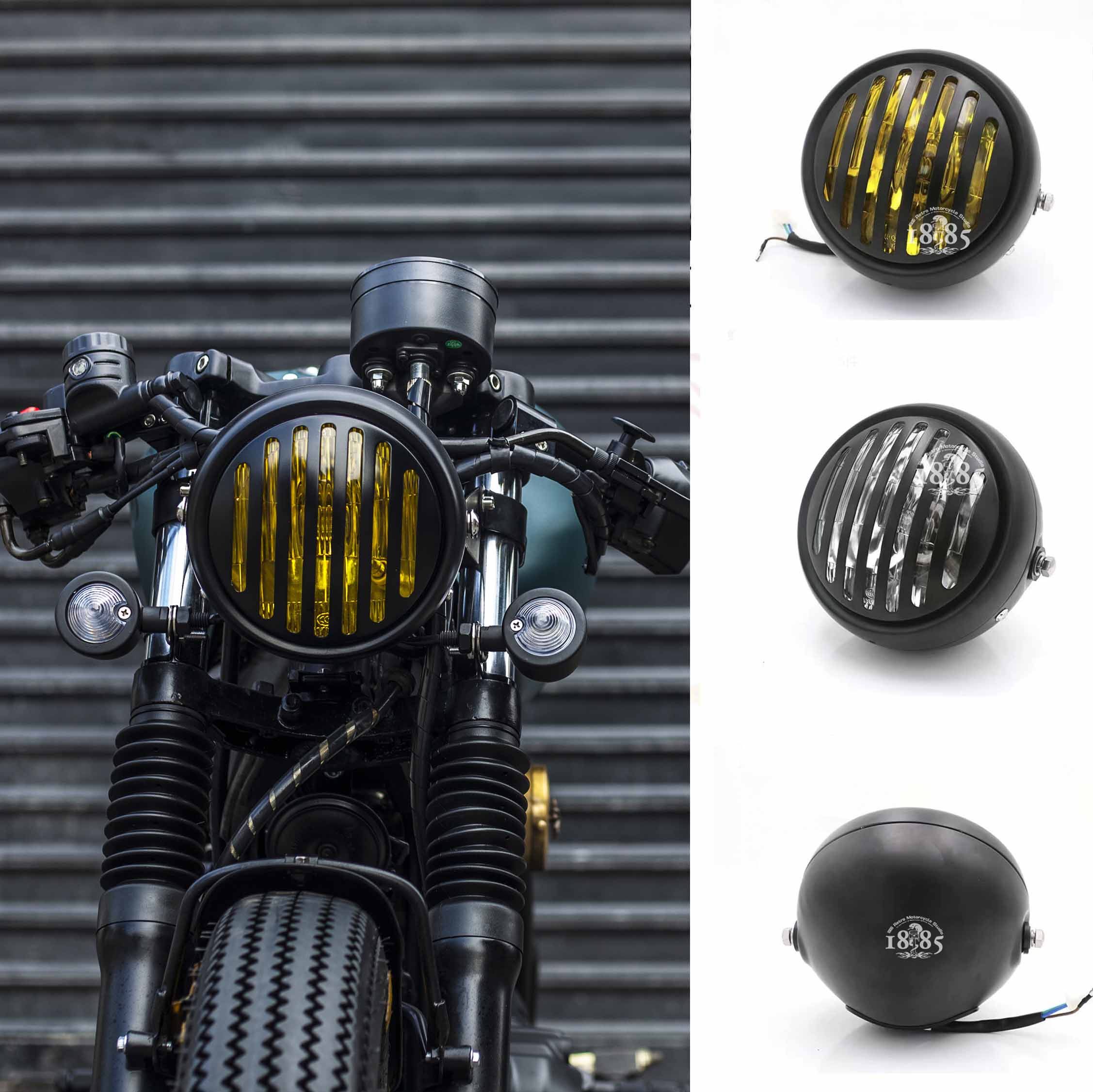 Suitable for Longjia V Ca Honda cg 125CB 400 Motorcycle retro headlamp assembly modified fenced lamp pass