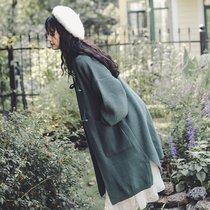 Green sweater coat cardigan womens long model 2021 autumn and winter New Korean version of retro style lazy outside knit sweater