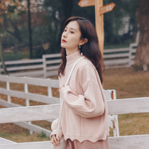 Pink pullover semi-turtleneck sweater women loose wear lazy style sweater 20202020autumn and winter New Coat