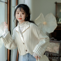 White knitted cardigan jacket 2021 spring new womens sweater loose wear lazy short top