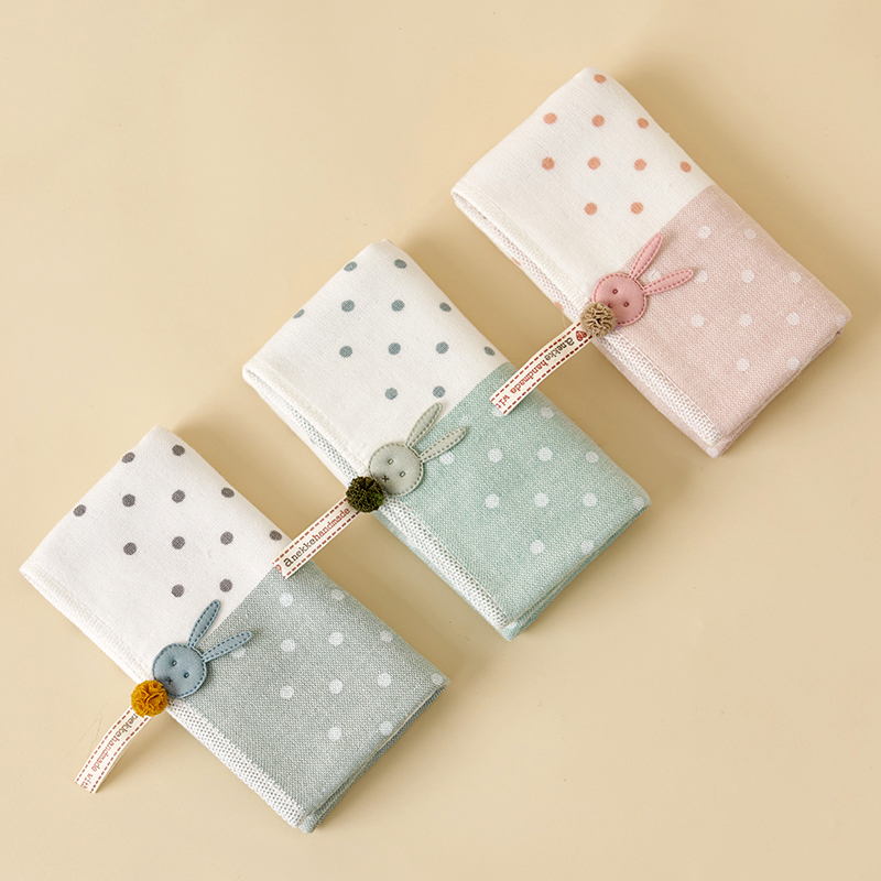 Pure Cotton Children's Towel with Hanging Rope, Cute Little Rabbit and Strawberry Design, Gauze and Terry Cloth, Soft and Absorbent Baby Face Towel
