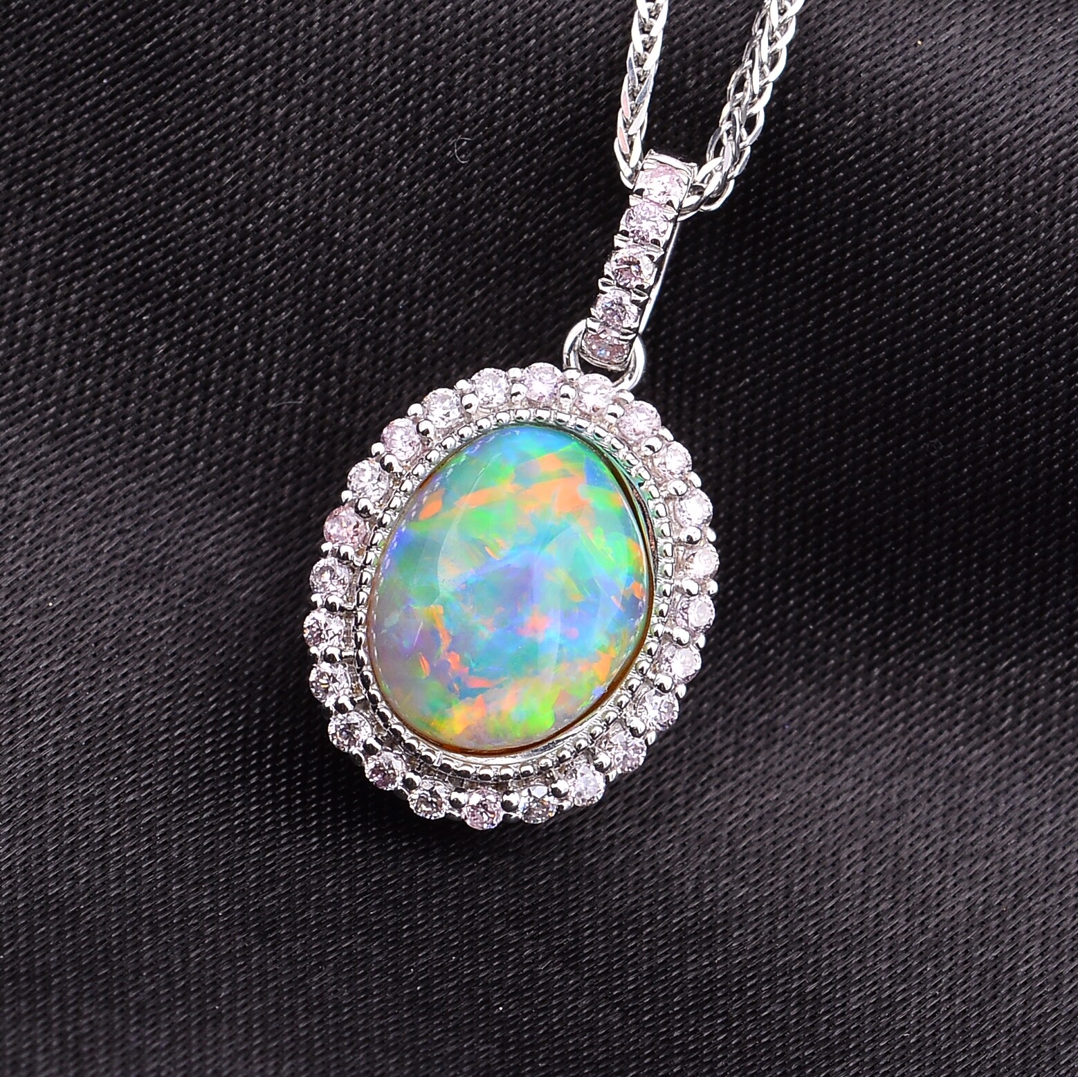 Jewelry custom inlaid 18k diamond Australian Lightning Ridge rough black opal necklace pendant original design