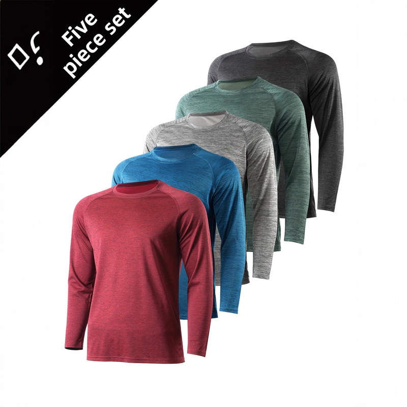 Foreign Trade European and American Size Fitness Long-Sleeved Men's Autumn Wear Quick-Drying Ice Silk T-Shirt Sports Casual Round-Neck Breathable Clothing Foreign Trade European and American Size Fitness Long-Sleeved Men's Autumn Wear Quick-Drying Ice Silk T-Shirt Sports Casual Round-Neck Breathable Clothing