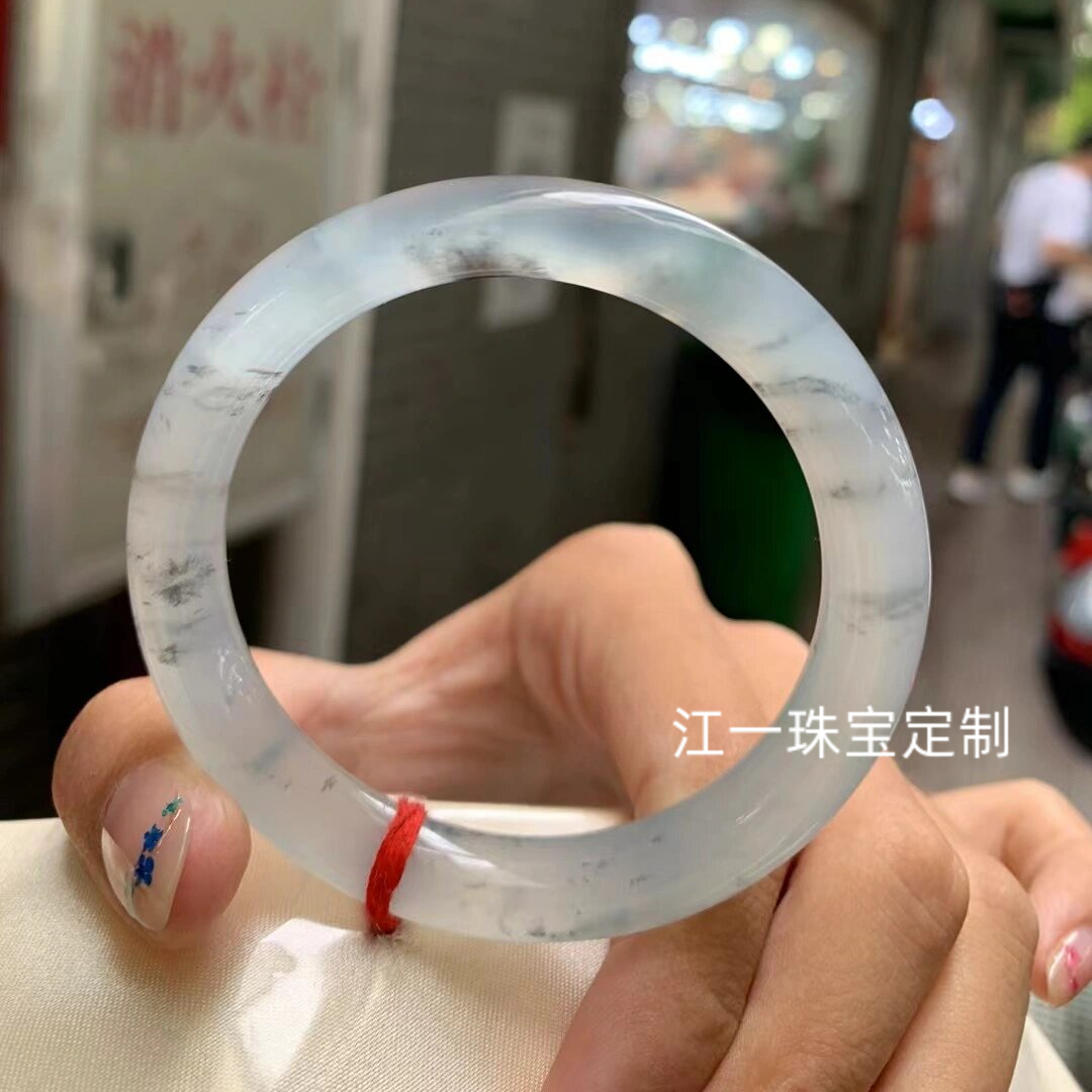 白底飘绿花手镯翡翠色绿花女士扁条镯子十元玉器地摊货源会销