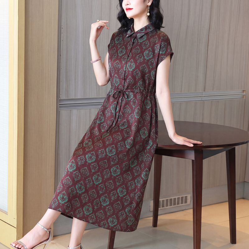 Floral Fragrant Cloud Silk Mulberry Silk Dress for Women, Elegant Summer Outfit for Mothers, High-End Brand Stylish Silk Dress
