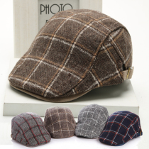Baby beret British style Plaid pullover autumn and winter woolen child hat forward hat male baby hat