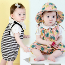 Male and female baby Summer clothes newborn climbing clothes with hat cotton suspenders