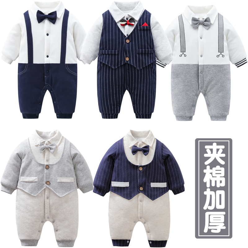 Baby thickened dress Neonatal cotton padded jacket autumn Winter men's baby clip cotton warm and winter gown out of cotton clothes