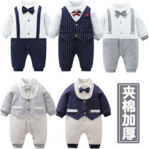 Baby thick jumpsuit newborn cotton-padded jacket autumn and winter mens baby clip cotton warm year-old dress out cotton suit
